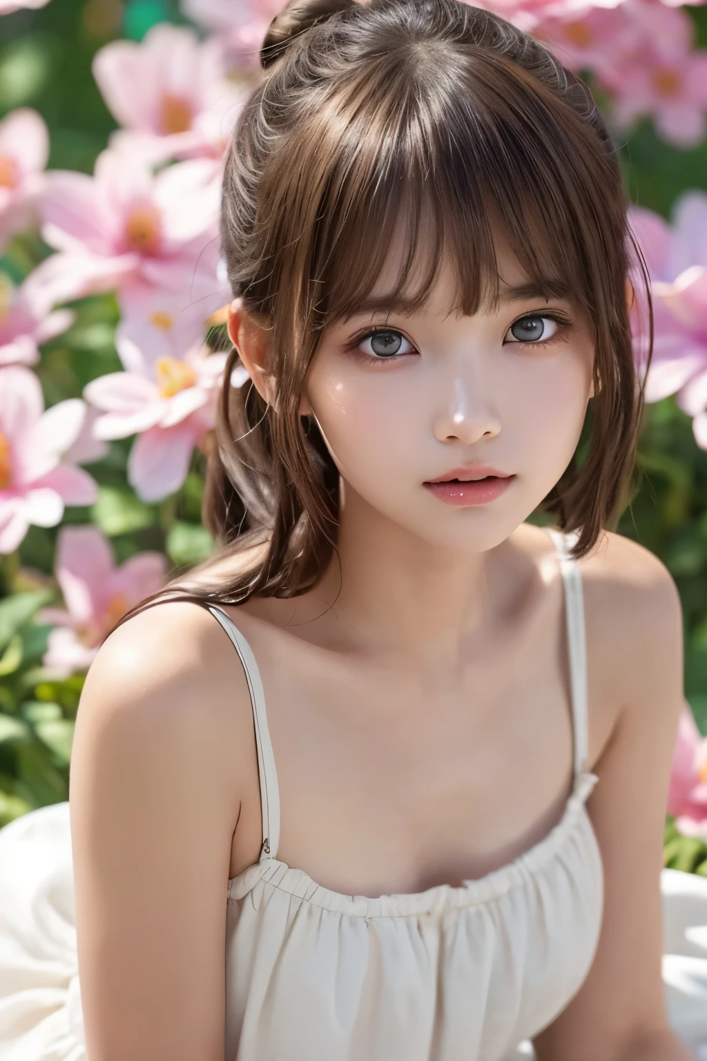 (8k, masterpiece, highest quality),film portrait photography, 1 girl, bare shoulders, Wavy shoulder-length hair, Calm, Calm, (realistic detailed eyes, natural skin texture, realistic facial details), soft and dramatic lighting, written boundary depth, Bokeh, vivid details, finely, surreal, 35mm film, hazy blur, movie,(slim:1.35)、(flat body:1.35)、、cute、inverted triangle face、(close up head shot)、Girl in the rain