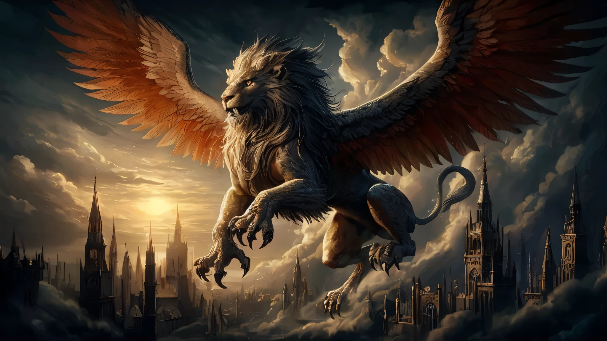 Lion dragon with tunder super powers in city