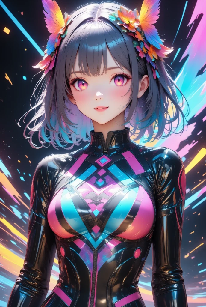 (masterpiece, best quality:1.2), 1girl, solo, cyber girl, futuristic cyberpunk, neon lights, glowing eyes, intricate cybernetic implants, glowing circuits, metallic textures, dynamic pose, cinematic lighting, vibrant colors, technologically advanced