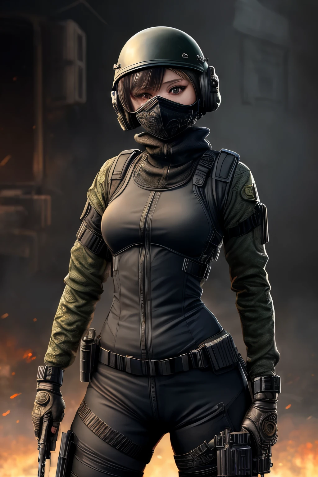 A woman in a helmet and uniform holding a gun - SeaArt AI