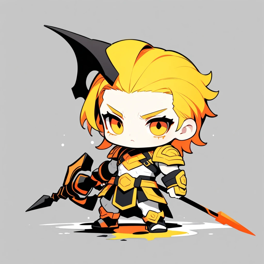 masterpiece,(best quality) magical girl,Lazer gun, yellow, spikey hair, medium sized breasts, unique design,( ( character concept art ) )