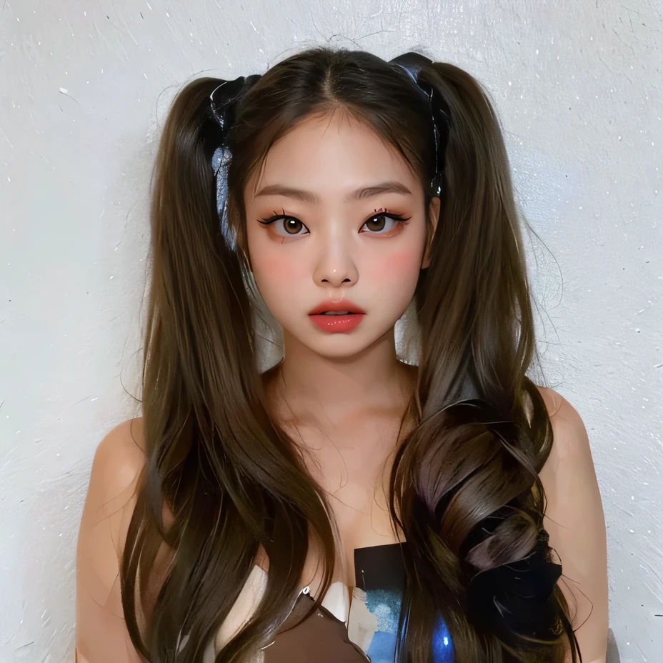 a close-up of a woman posing in a black bikini top, portrait of jossi do blackpink, Ulzzang, jossi do blackpink,  coreana, parque roseanne de blackpink, ela tem longos cabelos castanhos alaranjados, ela tem cabelo longo redoranjado, linda jovem coreana, linda mulher sul-coreana, cabelo castanho coral, cabelo longo colorido enferrujado, linda jovem coreana