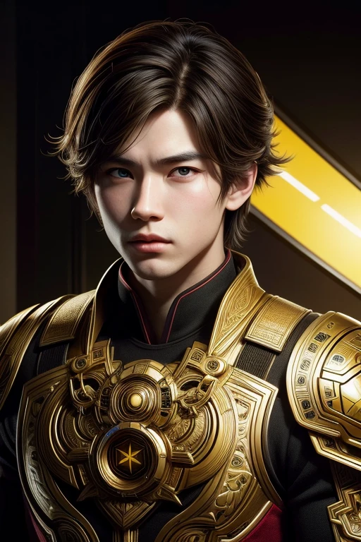 (high quality), (masterpiece), (hyper-realistic), 8K, Captivating portrait depicts (young Japanese boy1.4) in a (futuristic blend of modern and Vietnamese fantasy attire1.3), his upper body framed against a (backdrop shrouded in a sleek, technological aura1.2). The (intricate details1.4) of his costume and (intense, focused gaze1.3) command the viewer's attention, creating a sense of (immersive realism and technological wonder1.4). Trending on Artstation.