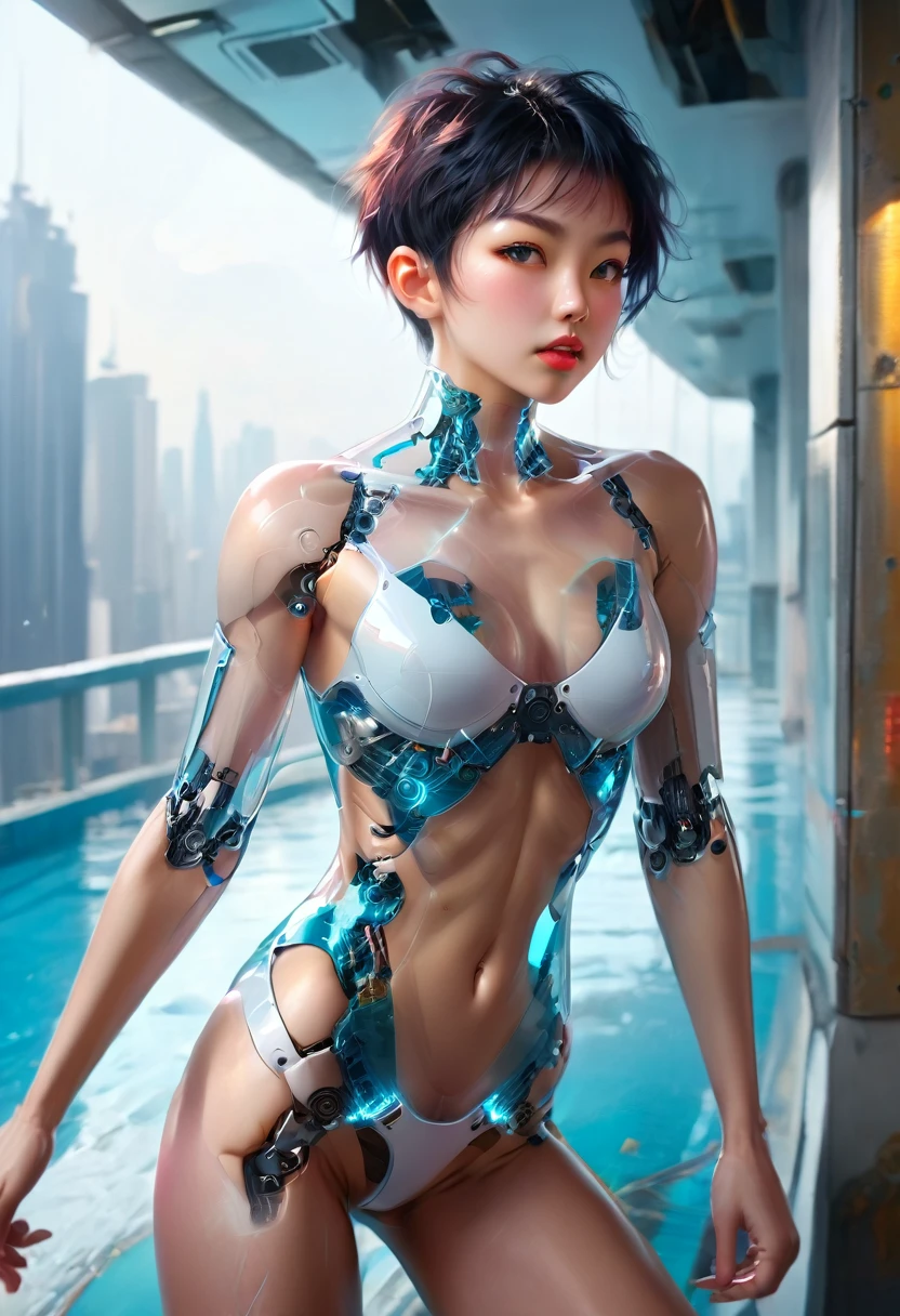 nsfw realistic, (masterpiece), best quality, the realistic photograph of mechanic humanoid cyborg asian woman, with ultra-high-performance ai, futuristic armor, extremely pink messy short hair, pixie cut hairstyle, detailed hair, female type, sexy body, medium breasts, expressive eyes, perfect face, shy face, it has a natural beauty, fine wires running throughout the body, aluminum alloy body, face, arms and legs are human skin, nude, (ahegao : facial expression), rolling eyes up, drooling, saliva, open her pussy-lips with your fingers, focus on your pussy, Squeezing, Squeezing Pussy POV at luxurious bedroom, inside the luxurious hotel, luxurious bedroom background, detailed luxurious bedrooms, ahegao, drool, all sweat, open mouth, tongue out, ahegao, all sweat. povpinch, hand on pussy, cleft of venus, pussy, spread legs, pov, pov hand, hands behind head, indoor, from above, cyborg style, cyborg, android, POV
