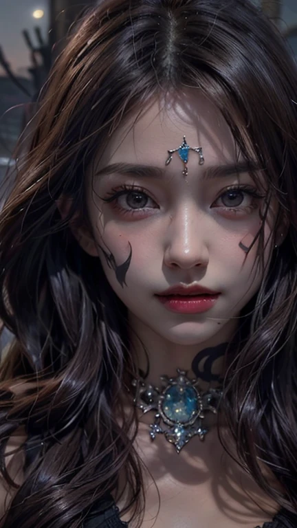 ((Masterpiece, Flåp style, artwork of a, Portrait, Half body)) Beautiful and elegant gangster girl looks dramatically to her right side, no top dress, Great dragon tattoo on front, Detailed mask background, Dark ambient lighting, Footage taken from the front, fantasy, Detailed tattoos, NSFW,bared chest,Nipple tattoos,chest tattoo