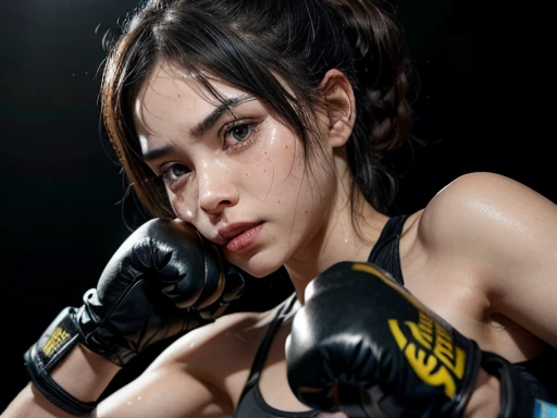 Two boxers stood on the ring, sweat dripping from their faces. The intense battle filled the entire gymnasium with a oppressive atmosphere. One boxer swung his fist rapidly, while the other cunningly dodged every attack. The audience screamed in the tense match, their cries intertwined with the sound of the boxer's heavy blows. The lights flickered on the arena, reflecting the sweat and strength on the boxer's body. This is a passionate and determined duel, where every boxing is a desire for victory and respect for the opponent.,Dream colors,studio light,isometric,Best quality,UHD,HDR,Blender,3D model,Cinema4D,octane rendering,ultra-detailed,unreal engine 5,high resolution,16K,photorealistic,3D rendering,hyper detailed,hyper realistic,Retro-futurism,cinematic style,holographic,symmetrical composition,Futurism,detailed intricate,documentary photography,Award-winning,low saturation,depth of field,bright