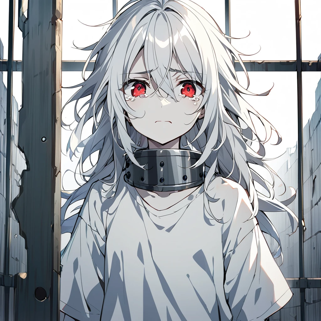Hanged Corpse, A dead girl is suspended with chains, She is an abandoned patient, She is eerily smiling showing her fangs, Wearing patient clothes, Rotten skin, Decayed body, Dripping bloods, At the abandoned hospital, In surgery, Modern interior, Light-out, Nighttime, Nightmare, Dark atmosphere