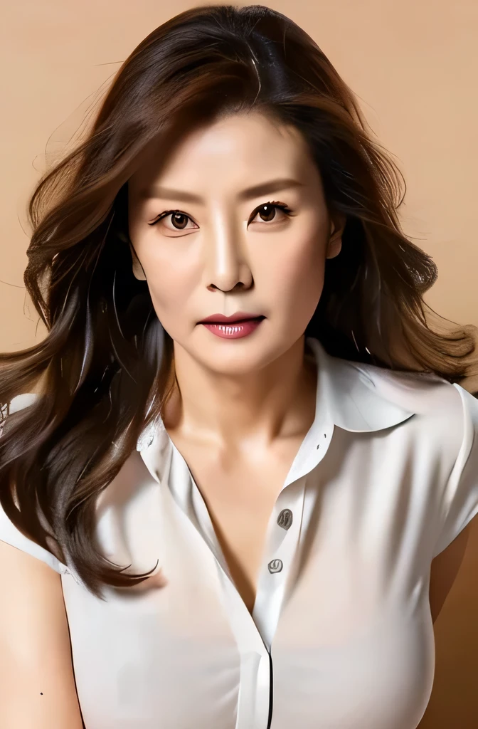 (Best Quality,16k,masterpiece),
Mature Woman,40 years,Realistic Skin Table Top、Chest top view、
Big Breasts、White collar blouse、Grey tight skirt、Brown medium-long hair、
A gaze that seduces the viewer、