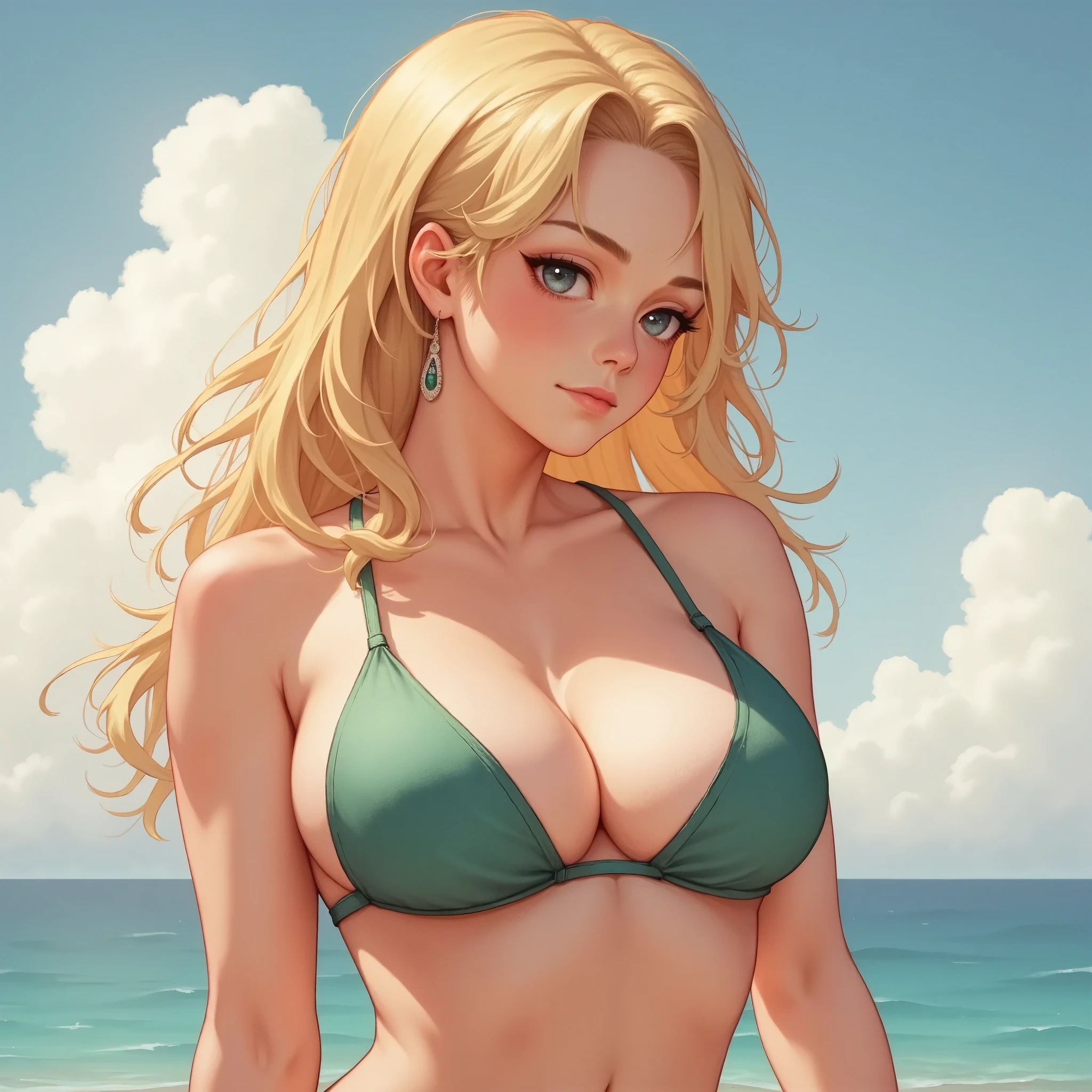 psanime, portrait of a blonde woman with bikini