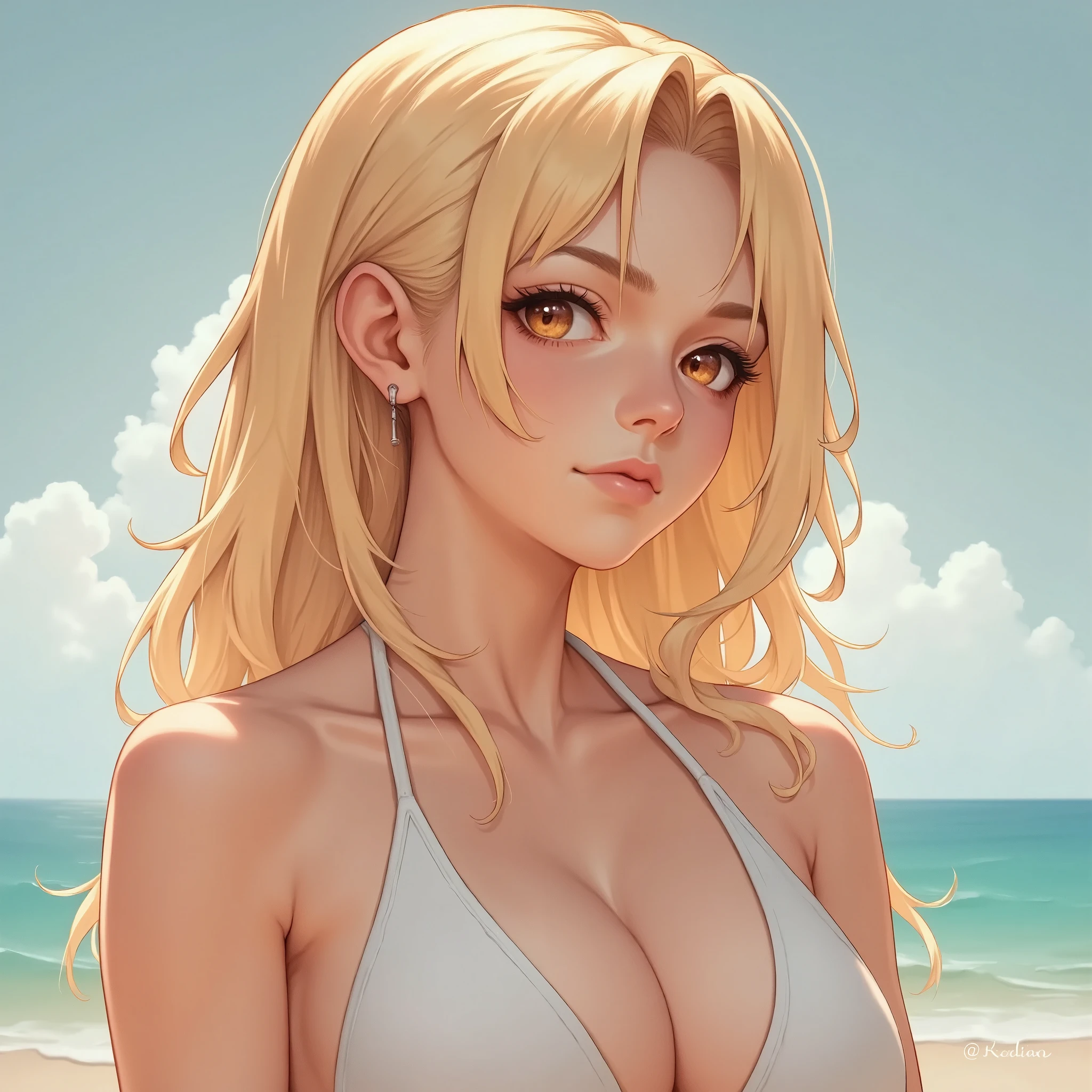 psanime, portrait of a blonde woman with bikini