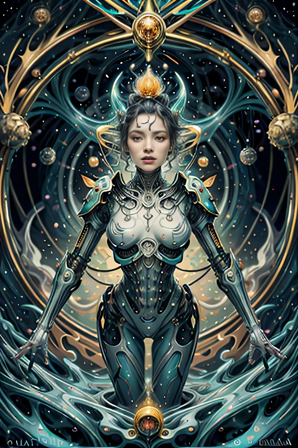 best quality,4k,8k,highres,masterpiece:1.2,ultra-detailed,realistic:1.37,HDR,UHD,studio lighting,ultra-fine painting,sharp focus,physically-based rendering,extreme detail description,professional,art deco,tarot card style,dynamic angle, (dynamic pose), (bliss expression), alien,creature from outer space,organic exoskeleton,biological exoskeleton,alien flora,bioluminescent fungi,vivid colors,trending on cgsociety,portraits,landscape,horror,anime,sci-fi,photography,concept artists,bright and vibrant colors,dreamy lighting