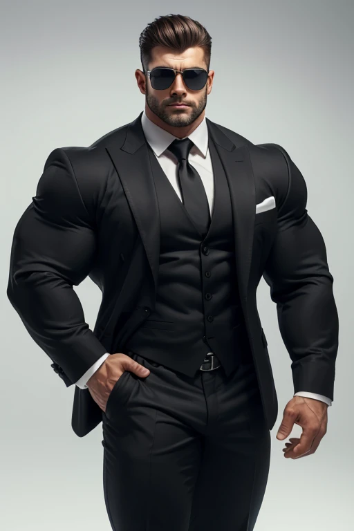 The Big show as a bodybuilder with enormous muscles, wide huge pectorals, wearing formal clothes, hairy chest, full body, abnormal, oversizing crotch bulging crotch, bara style, bara men
