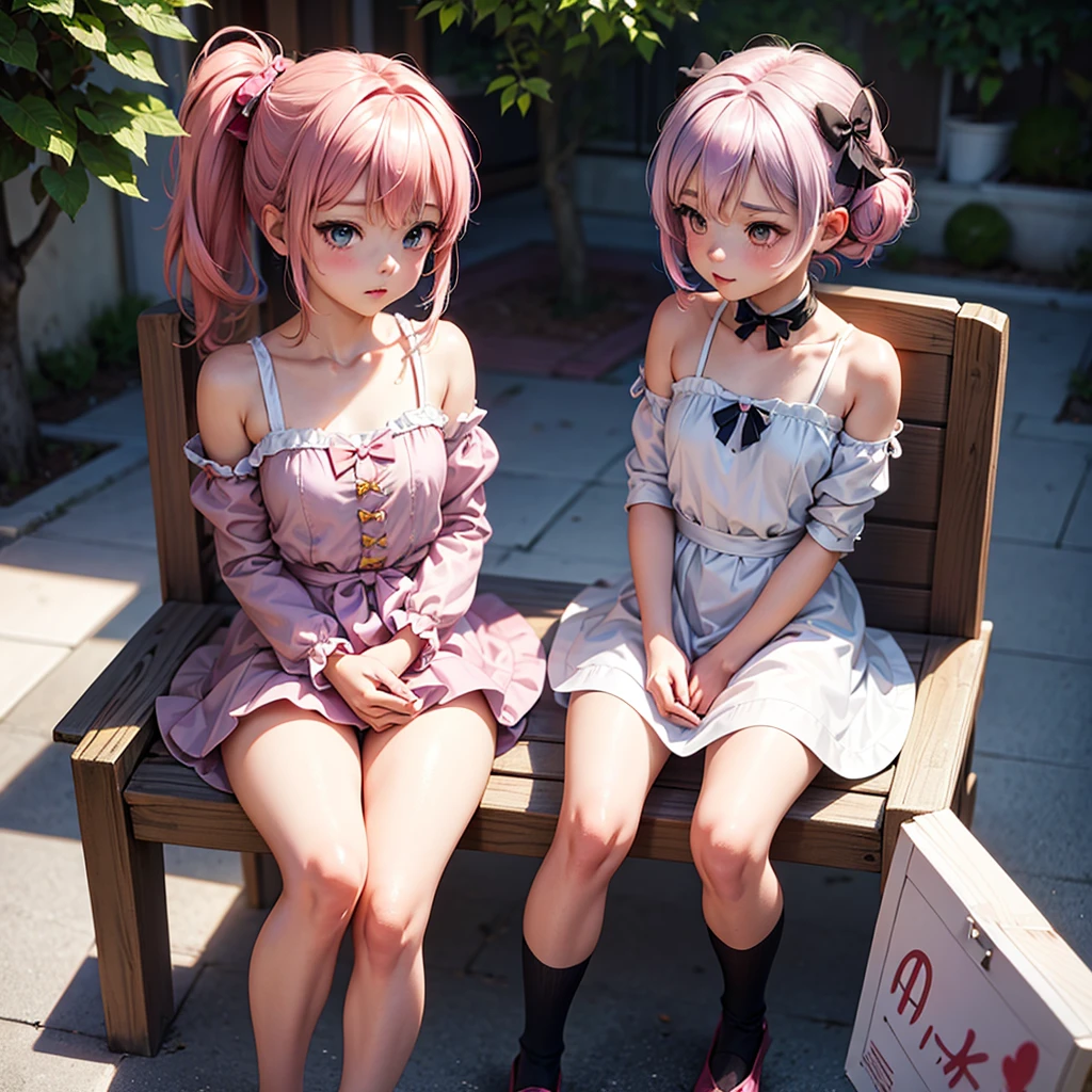 pink short hair,Brown pupils,white dresses,The face is delicate,Red headband,Barefoot, figure