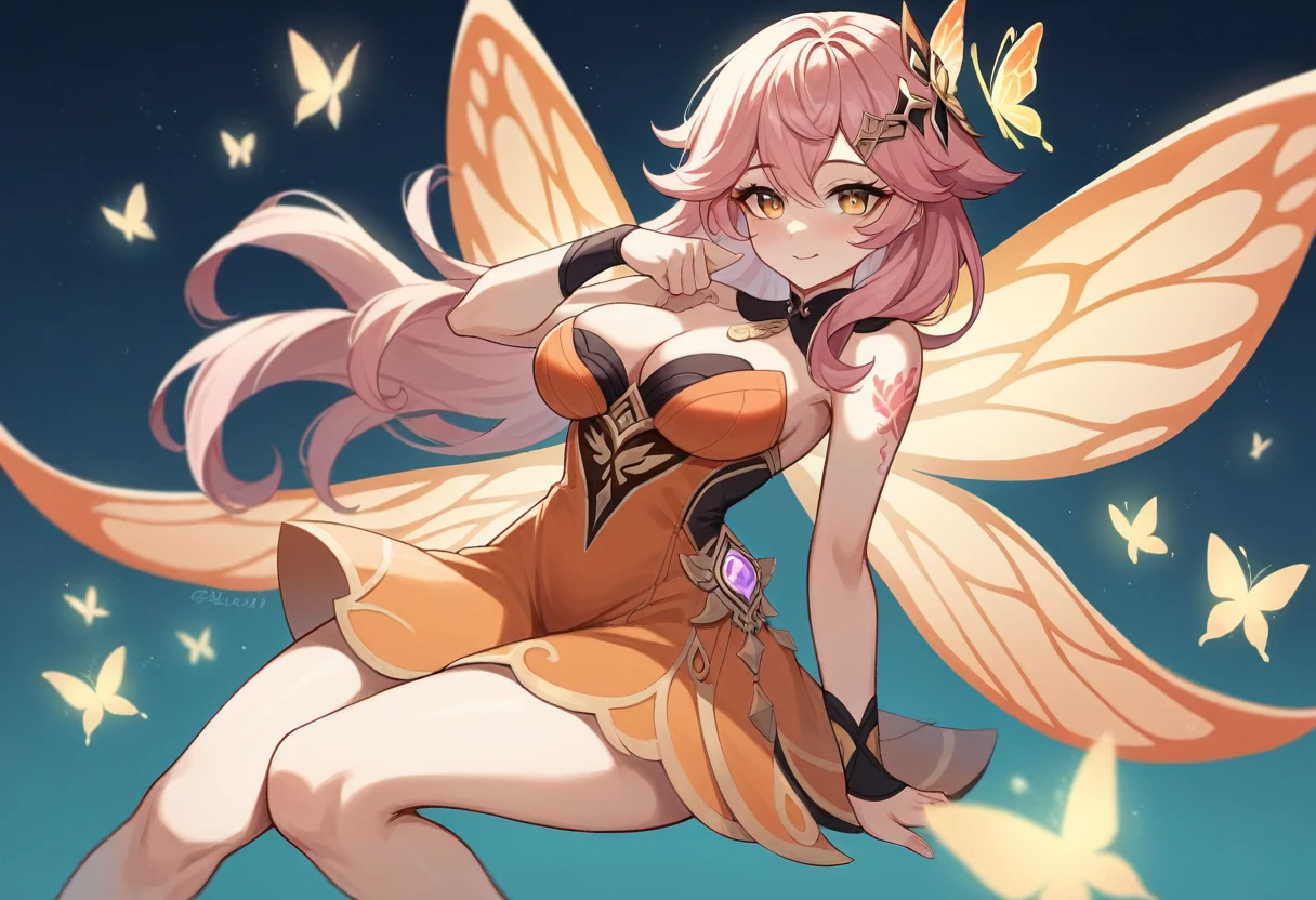 solo, super high image, super detail, high resolution, anime, manga, illustration, fantasy, super cute woman, amorous expression, Bee costume, Bee cosplay, Bee wings, Bee antennae, Gold Design Nippleless, sparkling big yellow eyes, laugh mischievously, happy, shy, huge breasts, under boob, great proportion, perfect proportion, slender, Full body, background northern renaissance style, kaleidoscope, rainbow and gold neon light many lines