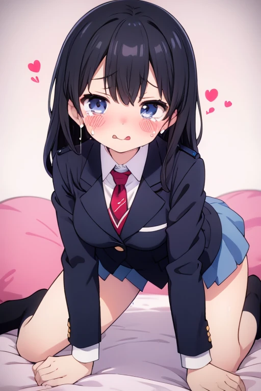 highest quality, from below, POV crotch, 1 girl, 1 boy, vagina, sex, Crouching cowgirl position, PvP, cute anime girl, , medium chest, abdomen, high school girl uniform, long hair, embarrassing, excited, closed eyes, ahegao, drooling, heavy breathing, orgasm, trembling, Urban city, crowd