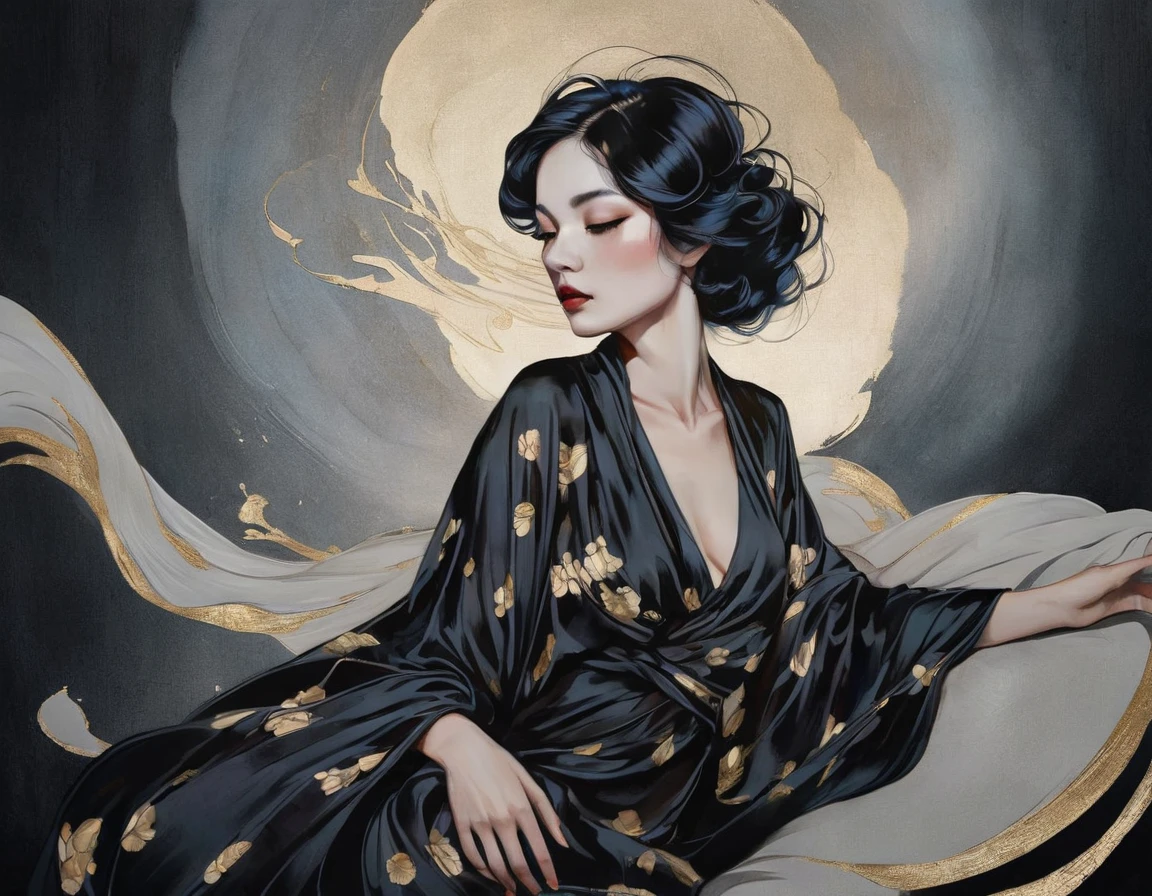 chiaroscuro technique on sensual illustration of an elegant woman, vintage ,silky eerie, matte painting, by Hannah Dale, by Harumi Hironaka, extremely soft colors, vibrant, pastel, highly detailed, digital artwork, high contrast, dramatic, refined, tonal, golden ratio