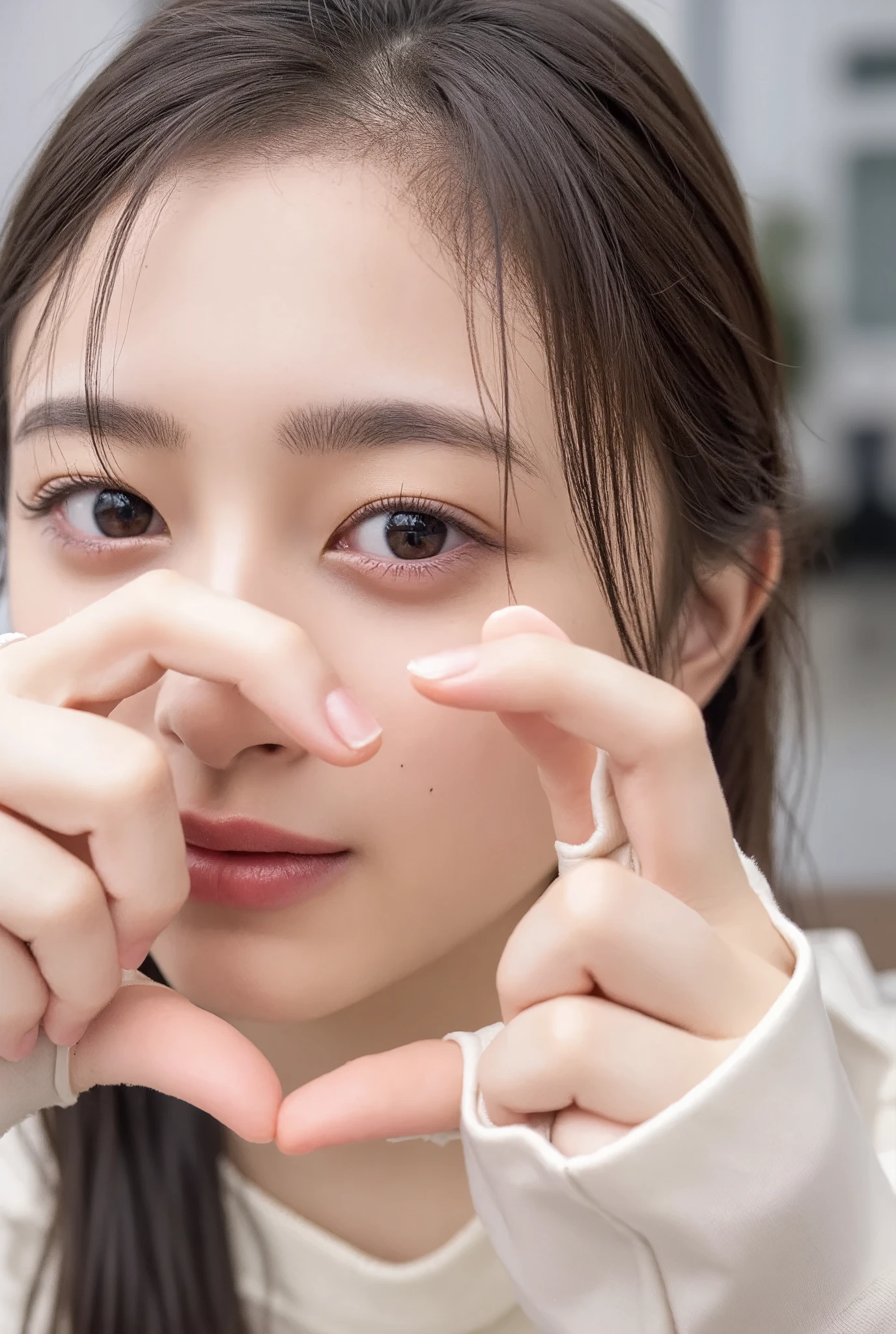 Use your hands to make a heart shape:2.0, (Currently popular Instagram photos, Ultra-Accurate Human Anatomy, Best Quality、8k、32K、masterpiece)、Cute smiling Japanese woman images、Tank tops、Camel Toe、Underarm、Photographed in natural light、Upper Body、Surface Focus、the above、Mix 4、(8k、RAW Photos、Best Quality、masterpiece:1.2)、(Realistic、Photorealistic:1.37)、1 girl、Photo Mapping、Physically Based Rendering、Excellent image quality、High resolution、1080P、(Beautiful Face)、(Detailed description of the face)、(Detailed explanation of the hand setter's muscle area)、(Detailed CG)、Dirty hair、masterpiece、Rich details、(Stunning Features)、(Highest quality)、(masterpiece)、(Detailed eyes)、I look forward to your eyes、Delicate clavicle、Various poses