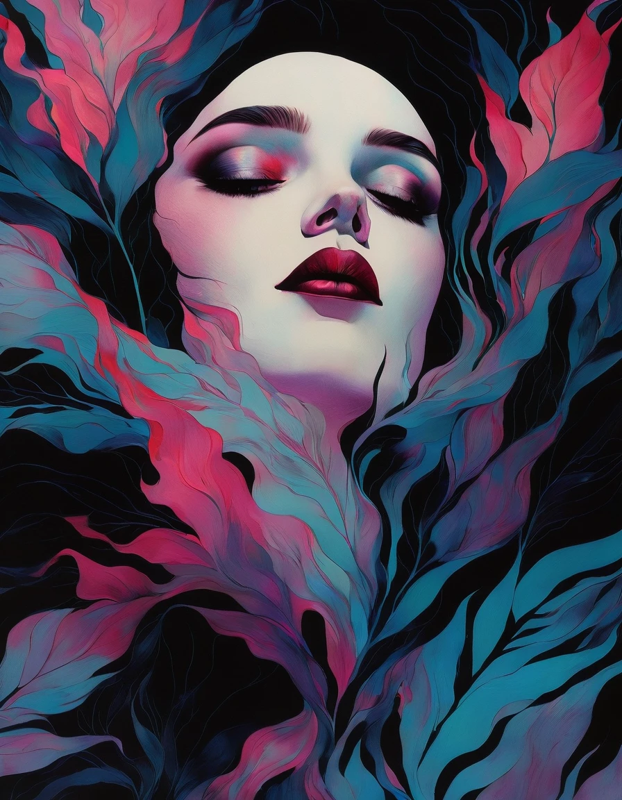 chiaroscuro technique on sensual illustration of an elegant woman, vintage horror, eerie, matte painting, by Hannah Dale, by Harumi Hironaka, extremely soft colors, vibrant, highly detailed, digital artwork, high contrast, dramatic, refined, tonal,