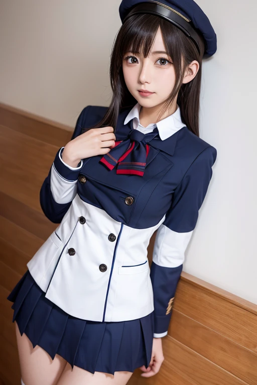 1girl, suspicious expression,(topheavy:1.2),(huge breasts:1.1), (topheavy:1.0),(bottomheavy:1.1), Joyful Victory Jump pose, (viewed from in front:1.1),beautiful face, seductive gaze, shiny skin, blush, eyeliner, eyeshadow, eyelashes, looking at viewer, Islands background , Brown eyes,( medium Aqua Braided Bun hairstyle),cinematic lighting, sunlight, volumetric, nice hands, perfect hands, zettai ryouiki, cosplayrealistic_bibleblack_schooldress_ownwaifu, pleated skirt, long sleeves, necktie, miniskirt, thighhighs, red necktie, vest, suspenders
