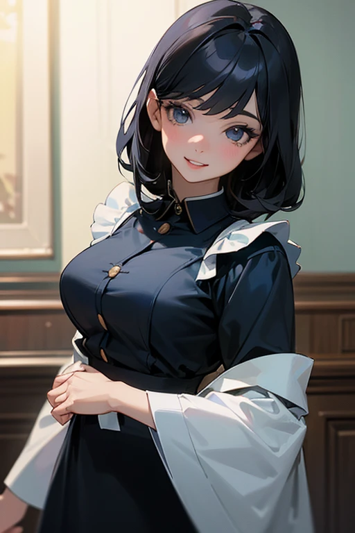 A beautiful detailed anime-style girl with dark blue short hair, rosy cheeks, full, round hips, curvaceous hips, thin lips, wearing a gray open jacket and an intricately detailed white lace sheer panty skirt, sitting in a vast garden, (best quality, 4k, 8k, highres, masterpiece:1.2), ultra-detailed, (realistic, photorealistic, photo-realistic:1.37), high-intensity lighting