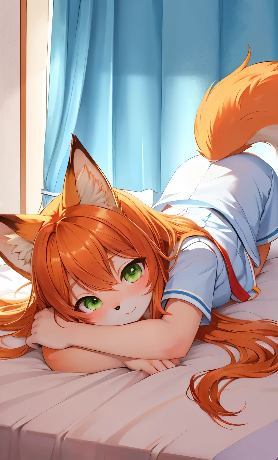 score_9, score_8_up, score_7_up, source_anime, 1girl, eye focus, solo, petite, jitome, (pale skin:0.5), BREAK looking at viewer, looking at viewer, long hair, animal ears, (close-up, portrait:1.2), kitsune, indoors, bedroom, hazel theme, leaning forward, v,