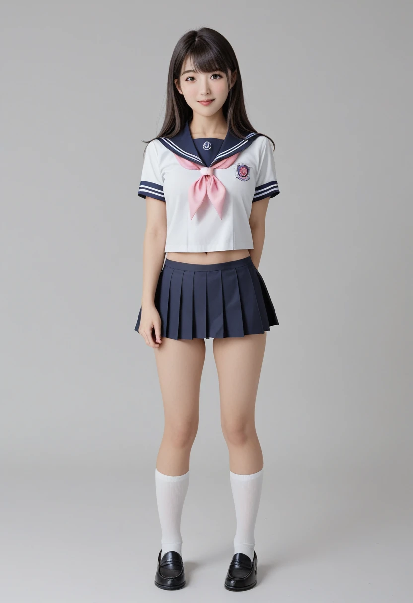 (Hair is a random hairstyle),(The facial expressions are random and cute.),(Very cute girl:-1)、Attending junior high school in Japan,A cute pink summer sailor uniform with a pleated mini skirt、White socks、Black Loafers、Big city hustle and bustle,(Randomly turn around on your knees),(Panties are very sexy and show pussy in panties),(Sex),(フェラチオSex)