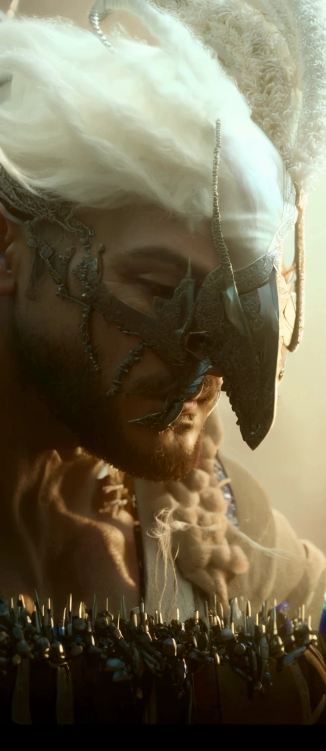 a close up of a man with a white headdress and a beard, cinematic close-up bust shot, highly detailed vfx portrait, detailed cinematic render, insanely detailed octane render, 4k concept art and hyper realism, detailed portrait of a cyborg, cinematic art shot, super detailed octane render, hyperdetailed fantasy character, cinematic unreal engine 5, octane render cinematic