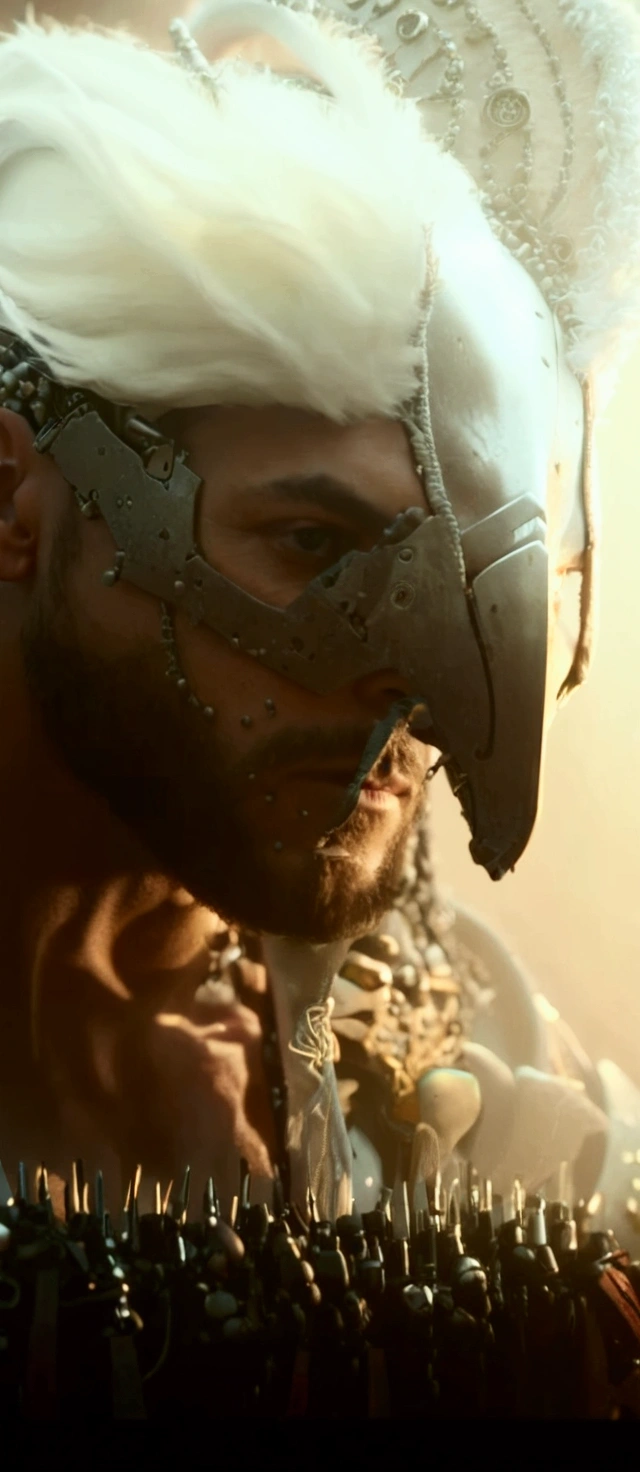 a close up of a man with a white headdress and a beard, cinematic close-up bust shot, highly detailed vfx portrait, detailed cinematic render, insanely detailed octane render, 4k concept art and hyper realism, detailed portrait of a cyborg, cinematic art shot, super detailed octane render, hyperdetailed fantasy character, cinematic unreal engine 5, octane render cinematic