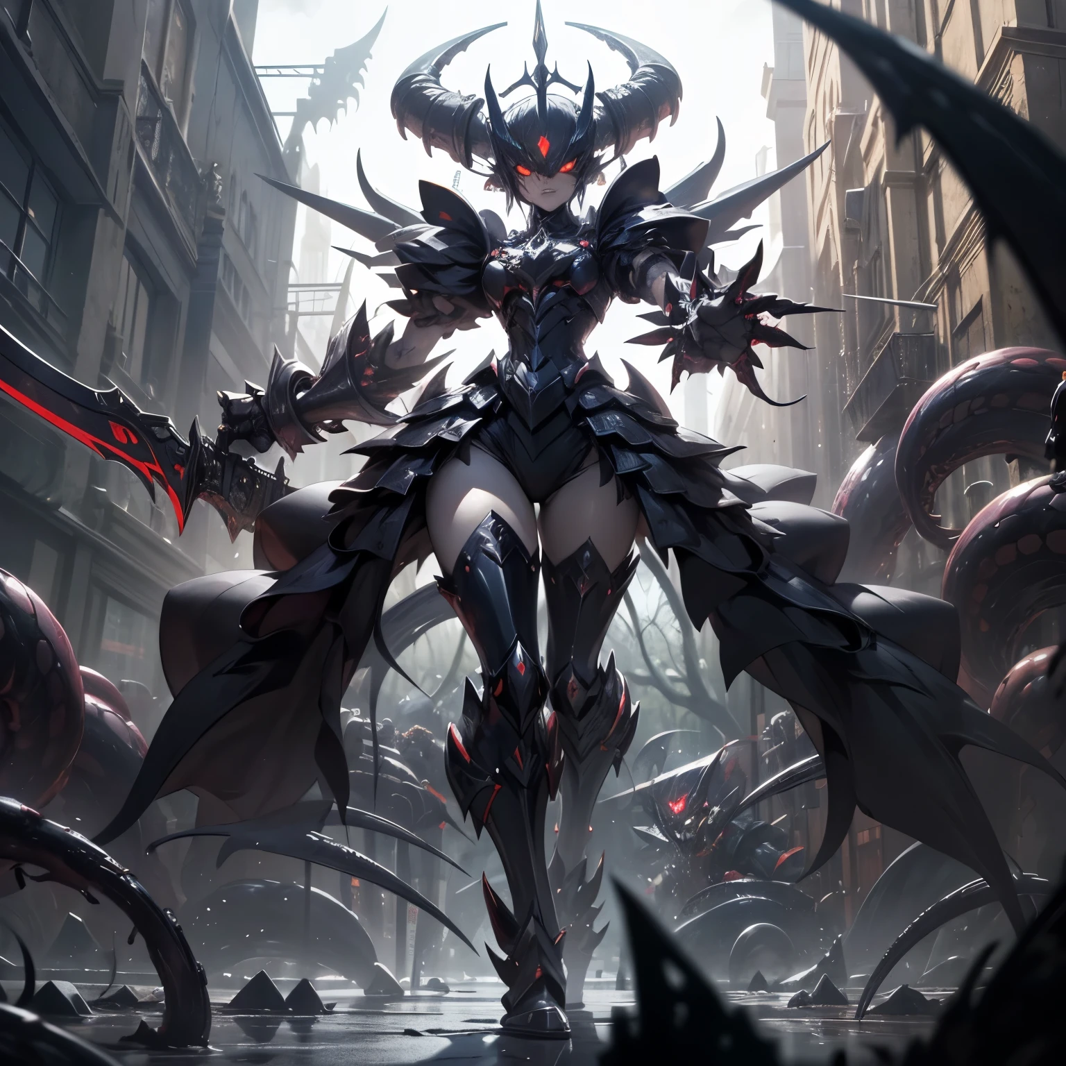 Mirror of Shadows: Conjured as a shadowy reflective surface, This power creates distorted duplicates of enemies. Shadow copies attack their counterparts, imitating their movements and skills, but with a corrupt force and greater ferocity, until destroying them. Aegis platinum ore shield Robot steampumk Girl Automaton, dark mechanisms, an Aberrant Flail Weapon positioned, A nightmare creation ready for action. This mangrove weapon is a grotesque monstrosity, with twisted tentacles that form the extension of the weapon. Each tentacle ends in an eyelid with sharp, fanged teeth., projecting like lethal blades. The weapon's body is adorned with maniacal eyes that are filled with stitched-on human arms and tentacles that writhe like serpents.. Despite being chained, The Aberrant Flail Weapon displays an expression of madness and extreme insanity., as if it were a living extension of the chaos that inhabits the dungeon. His eyes shine with a disturbing intensity. The surrounding environment is threatening, with damp stone walls and a silence that seems oppressive. The Aberrant Mangual Weapon is a cursed relic, A weapon that defies all notions of sanity and can unleash destruction at any time.