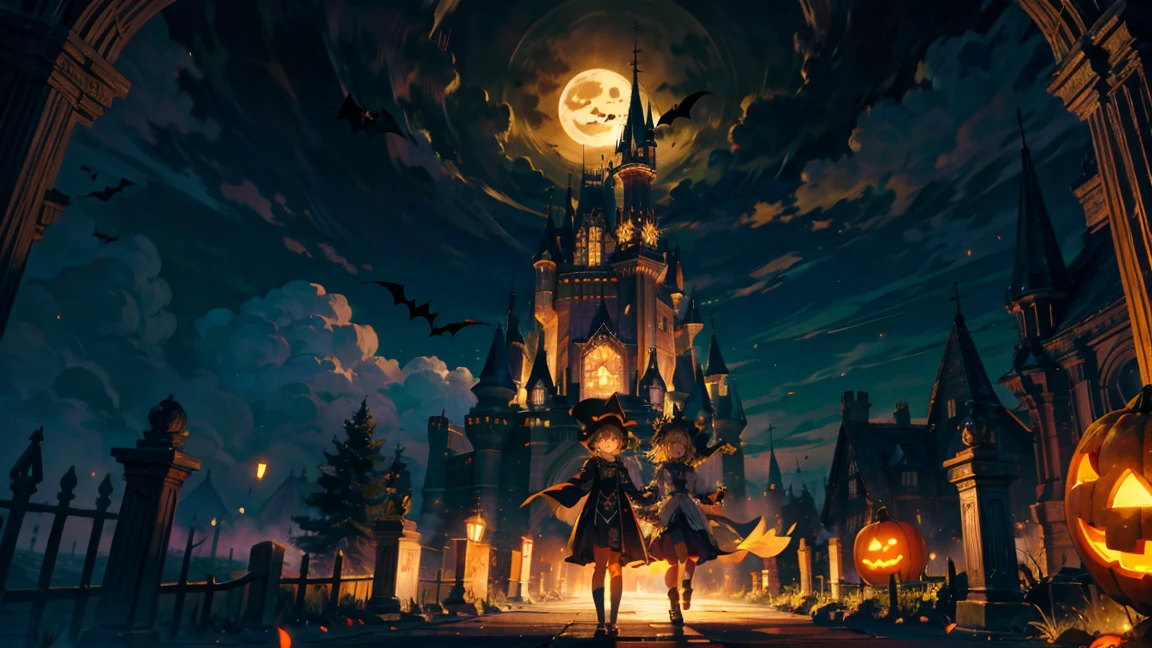 Get ready for a spooky ride as you board a steam-powered locomotive adorned with jack-o'-lanterns and cobwebs. The train hurtles through a haunted landscape filled with undead machines and ghostly apparitions. (Artistic influence from Tim Burton), enormous tits