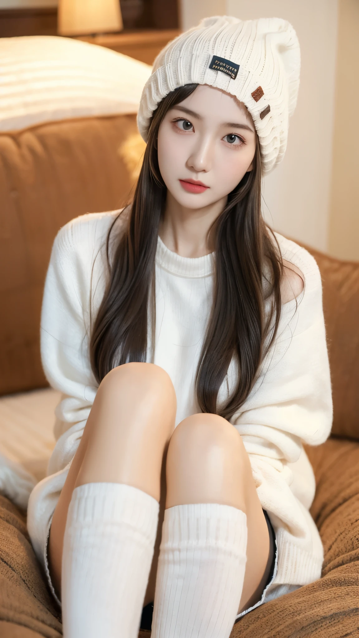 Sexy photos at the Ice Hotel。Beige sheepskin boots。furを着た女性たちの写真、furのベッド。closet、Women with beautiful faces and dark hair。Fisheye Lens、fur。Multiple women。thighs,crotch,knees,from below