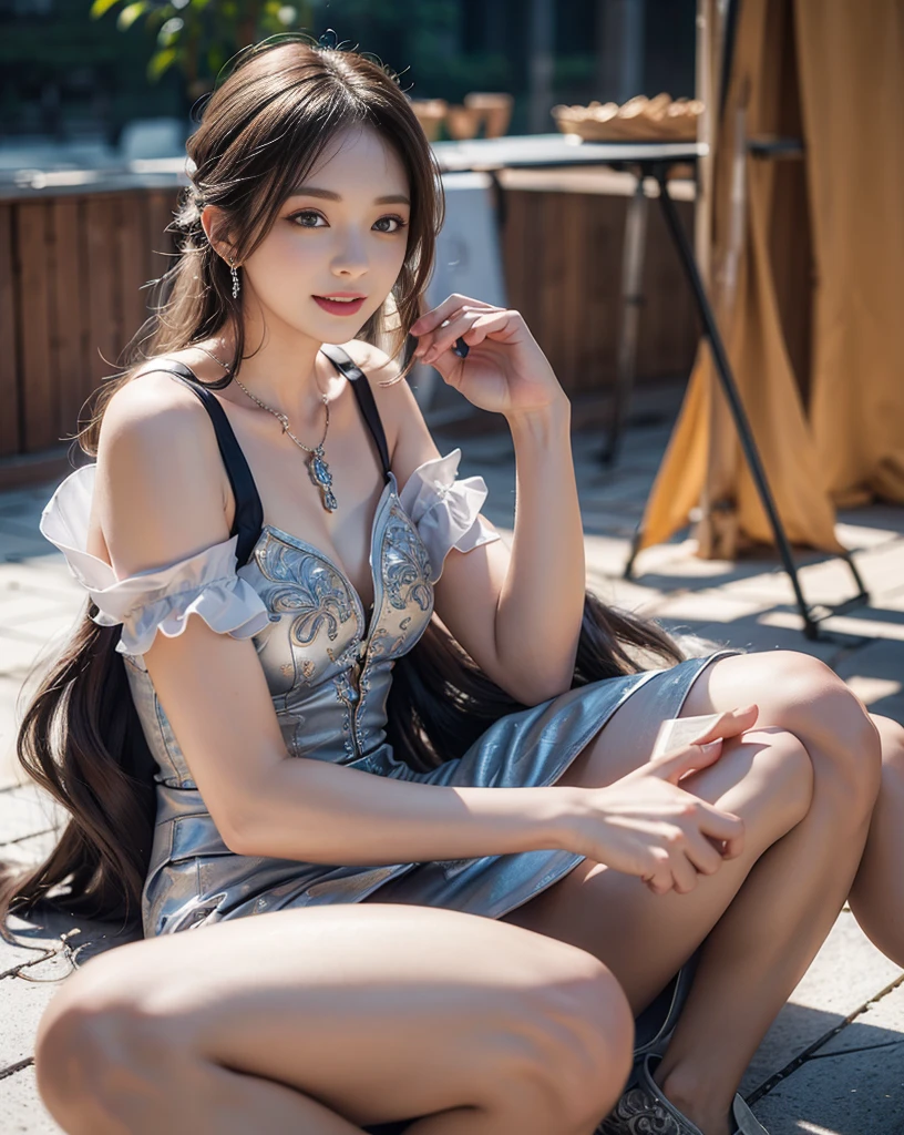 8k, RAW photo, portrait, best quality, ultra high res, photorealistic, intricate details, candid photography, Aerith Gainsborough from Final Fantasy VII,