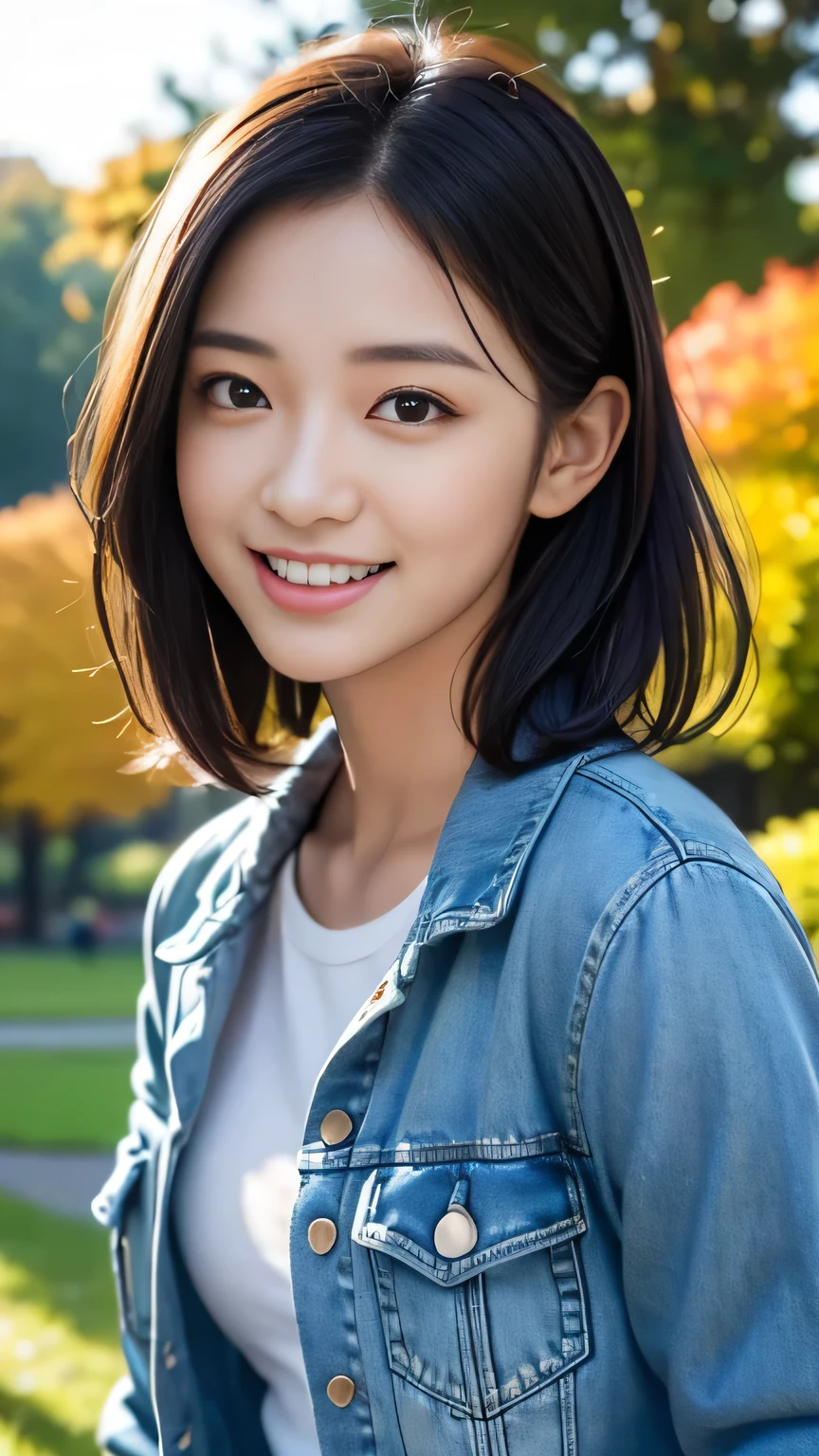 Masterpiece、Raw photography、(((Ultimate Beauty Portrait)))、((glistning skin))、close mouth、no mask、dark brown eye、、high school girl、age 15、natural make、short bob、((masterpiece、top-quality、ultra-detailliert、intricate-detail、hight resolution、highly detailed))、8KUHD、Digital SLR、Soft light、high quality 、Shallow depth of field、natural soft light、sitting with one knee up, open legs , spread legs, shy smile , Beautiful skin, ((of the highest quality, 16 K, masterpiece: 1.3)), 1 girl, Light on Face, hyper detailed face, very detailed lips, Detailed eyes、real looking skin、(satin white panties:1.3)、front view, (denim mini skirt:1.3), white dressed shirts、short bob、short cut