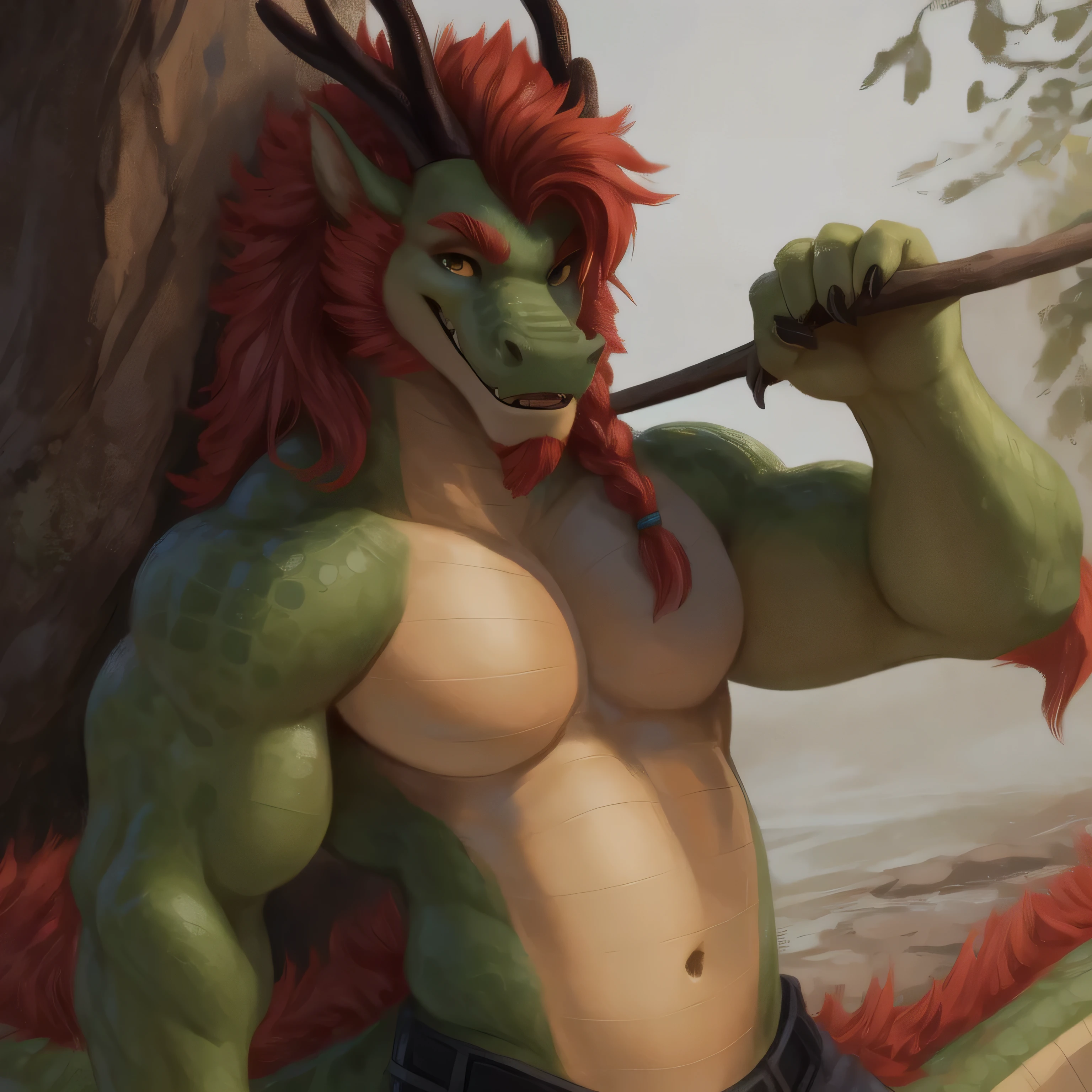 8K,masterpiece,masterwork,high quality,best quality,hdr,highers,forest,nsfw,solo,male,((dragon face)),red body,adult dragon,nude,long hair,closed eyes,relax face,sleeping,full body,sitting,squatting,from below,dynamic angle,