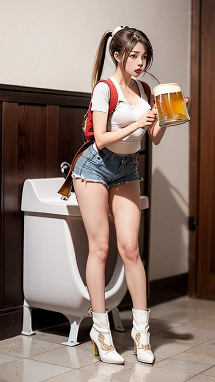 Naked Beauty,alone,Cowboy Belt,Watch on wrist,Drunk,Open your eyes,Embarrassing,Leaking urine,Standing in front of a white wall,Standing shot from the knees up,Low - Angle,night,indoor,Japanese-style room,Ultra-high resolution,16K