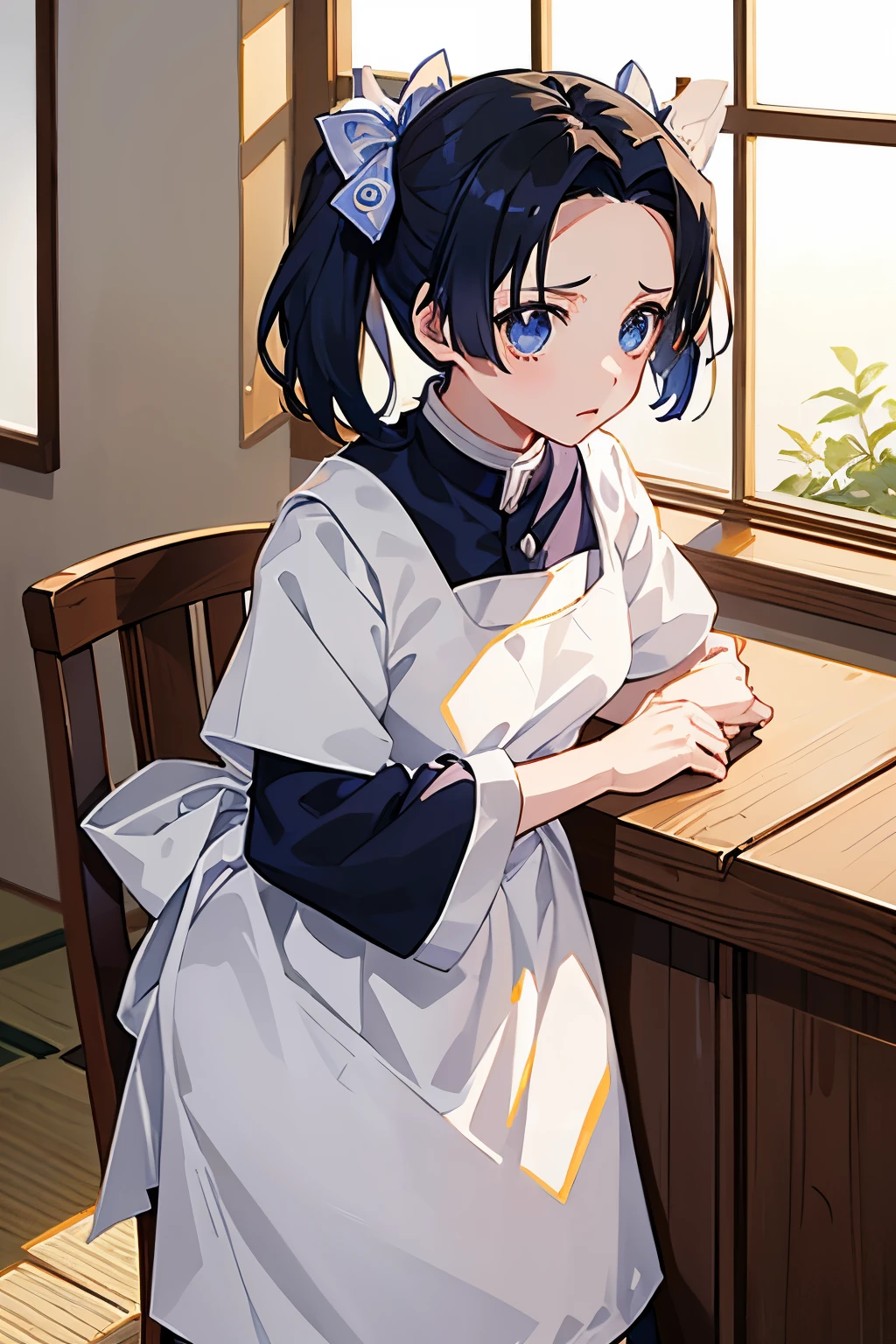 1girl, Alone, Aoi Kanzaki, kimetsu no yaiba, white apron, Japanese room, 