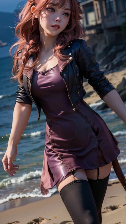 Kasumi, brown eyes, Red Hair, (best quality, ultra detail), (realistic:1.37), beautiful and detailed face, ultra-realistic texture, Delicate face, delicate body, red lipstick, bright colors. high definition, 8K. a soft, beautiful smile