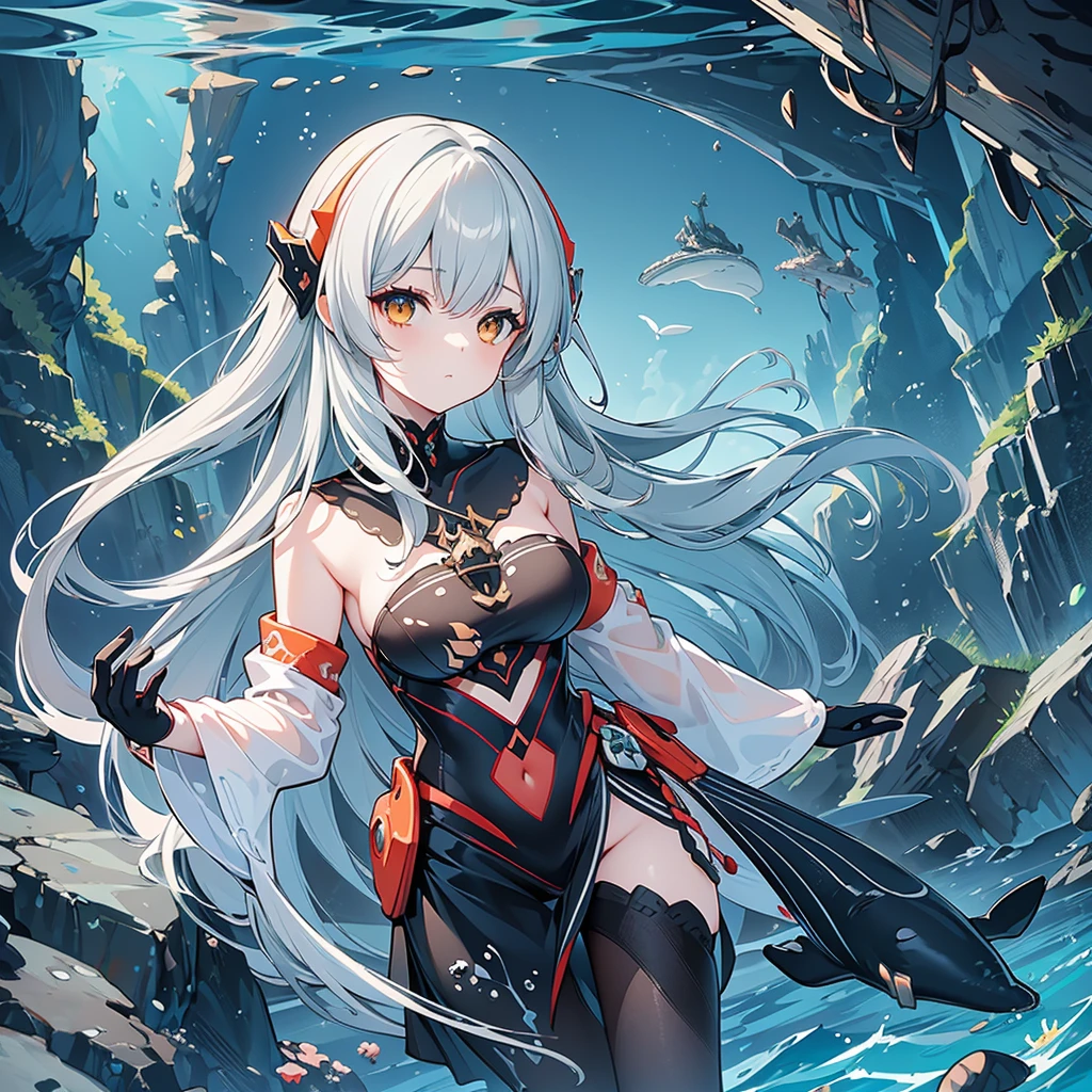 a girl,Sheep's horn, full color, long white hair, Red眼睛 ,Eyeliner, immerse in water, black transparent clothes, Red, open air, Rose, night, ruins, Butterfly,back view,big asutt close-up,camel toe,bend over