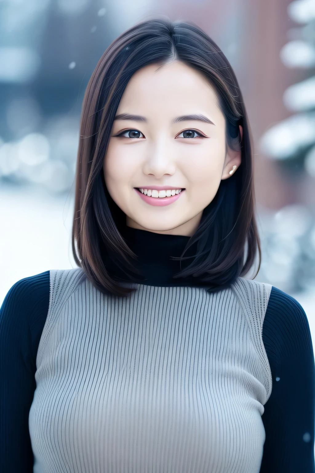 One girl,(Wearing a turtleneck sweater),(Winter jackets),(RAW Photos, Best Quality), (Realistic, photo-Realistic:1.4), masterpiece, Very delicate and beautiful, Very detailed, 2k wallpaper, wonderful, In detail, Very detailed CG unity 8k wallpaper, Super detailed, High resolution, Soft light, Beautiful detailed girl, Very detailed eyes and face, Beautifully detailed nose, Beautiful detailed eyes,Cinematic Lighting,Snow Scene,Ski Resorts,Snowfield,Snow Mountain,Perfect Anatomy,Slender body,smile  、Erotic