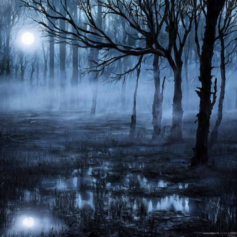 (masterpiece:1.2), (Best quality,:1.2), 8K, HDR, Supene, ((Realism)), Professional lighting, Cinematic lighting, Fashion Photography, Ambient Lighting, Dangerous Swamp, Dead Tree, FOG, Magical moonlight, Fanswa, ((Perfect hands)), epiC Photos