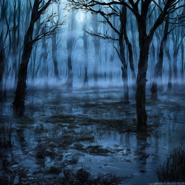 (masterpiece:1.2), (Best quality,:1.2), 8K, HDR, Supene, ((Realism)), Professional lighting, Cinematic lighting, Fashion Photography, Ambient Lighting, Dangerous Swamp, Dead Tree, FOG, Magical moonlight, Fanswa, ((Perfect hands)), epiC Photos