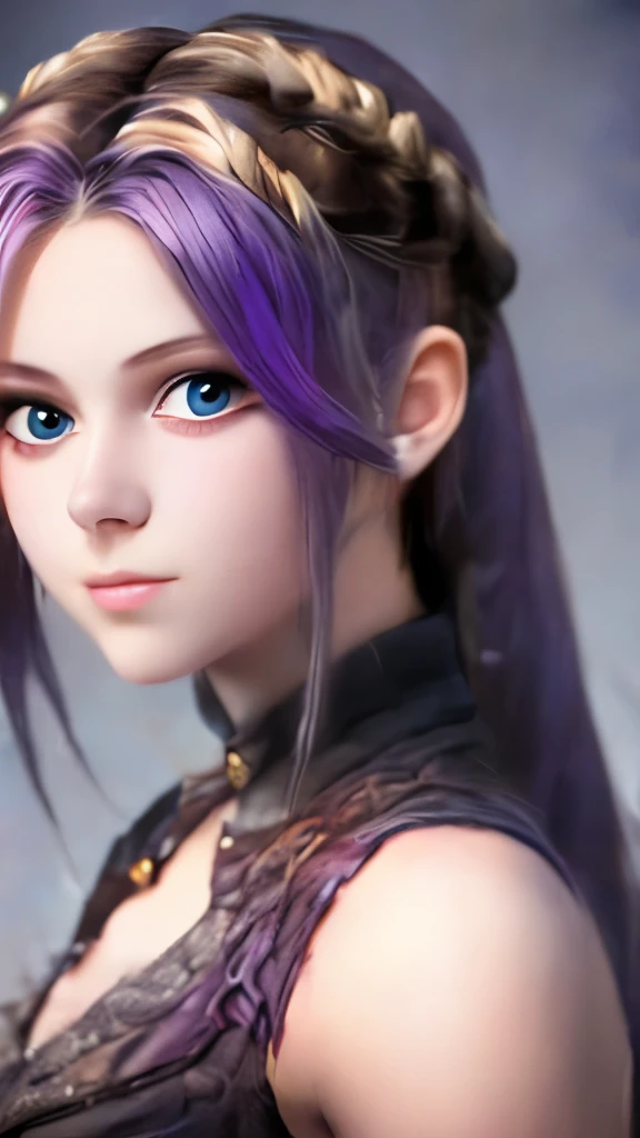 Mulher ninja com fone de ouvido sentido paz, olhos fechados, rosto bonito, cores RGB, cabelo roxo brilhante, colorido anime, fundo brilhante, Banner for youtube video, menina feliz, nuvens com cores RGB, cores RGB brilhantes, completo, ser celestial. --auto