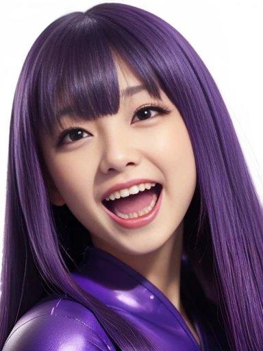 Una chica anime de pelo morado cantando