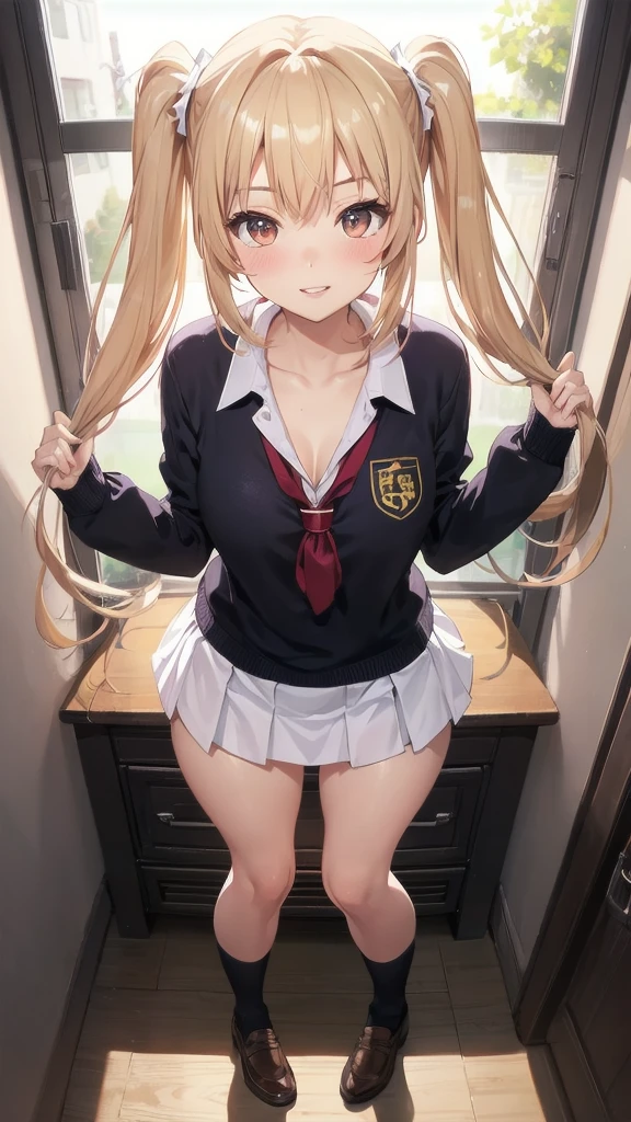 ((Photorealsitic:0.9))、Ecchi anime style、masutepiece, Best Quality, 1girl in,(A woman lifts her skirt and shows off her genitals), Looking at Viewer, Cute, Bra, medium breasts, Yellow eyes,  Behind Wallenstein,  Yellow hair, Long hair, Beautiful detailed eyes,red blush,(is crying:1.2), full of sweat,(Upper body:1.3), (White and black dress),Toilet background, ((mistress, Authority))、((up skirt:0.8))、(A woman pulling up her skirt by herself:0.8)、((close up of the city:1.35))、((Angle of view from below:1.3))、Spread your legs to the sides、(Shyness:1.3)