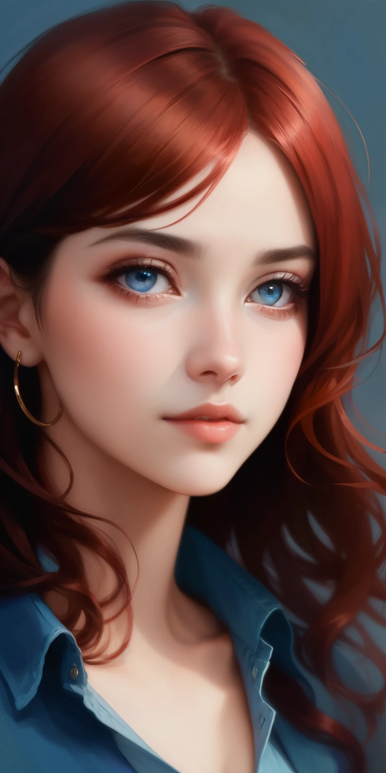 Realistic photo of a beautiful 4my4-v2 woman, 1girl, solo, long hair, breasts, looking at viewer, blue eyes, red hair, dress, cleavage, bare shoulders, medium breasts, upper body, parted lips, teeth, mole, lips, makeup, blue background, lipstick, strap slip, realistic, soft lighting, professional Photography, Photorealistic, detailed, RAW, analog, sharp focus, 8k, HD, high quality, masterpiece<lora:4my4-v2:1.0>