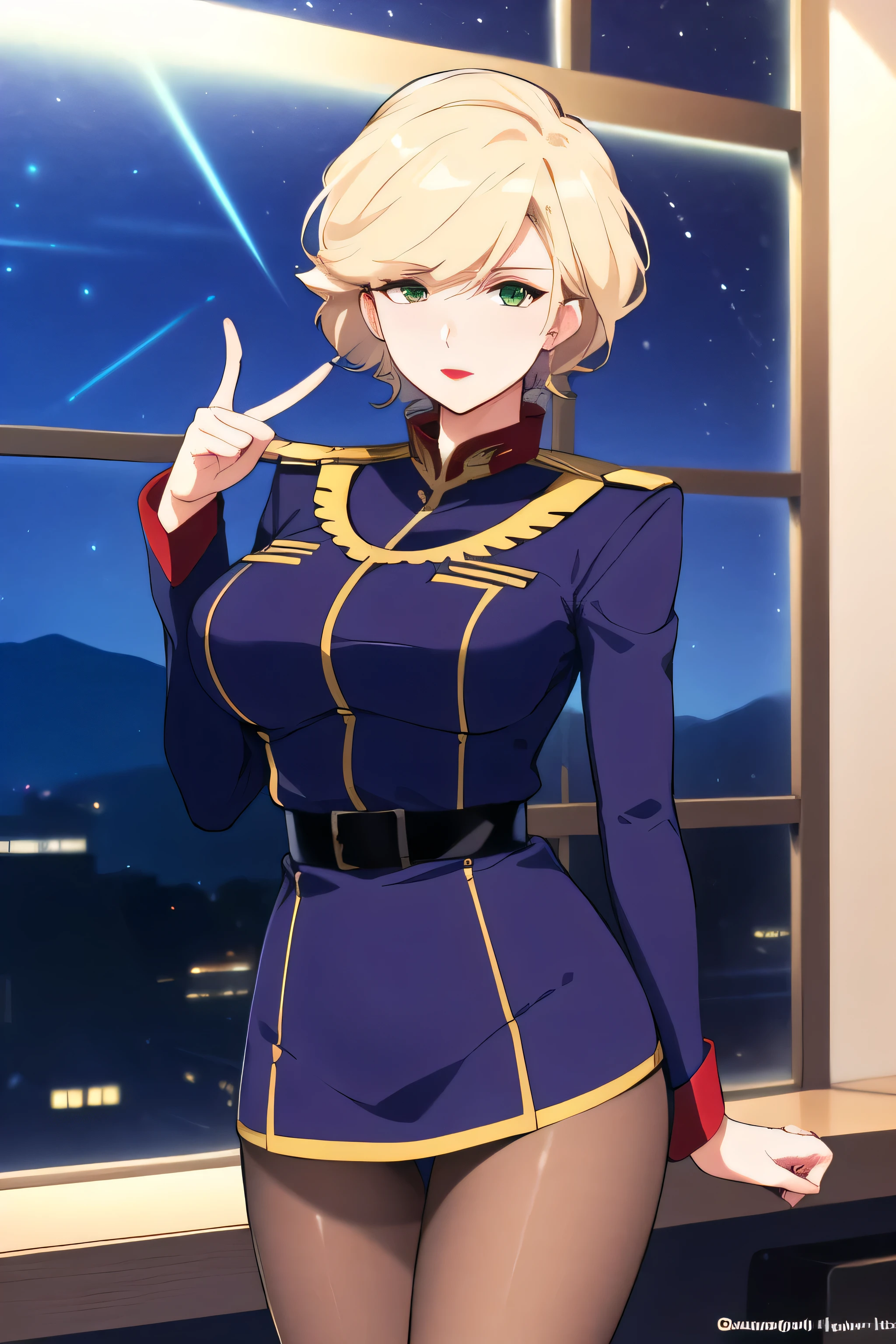 (night:1.7), Japan, Tokyo, Cityscape color, In Front of the window,
military_uniform,pantyhose, a uniform with gold trims and a collar,shirt,belt,
Gold hair,green eyes ,lipstick, Front hair,hair_good,
1 girl, 20 years,Young woman,beautiful Finger,beautiful long legs,Beautiful body,beautiful Nose,beautiful character design, Perfect Eyes, perfect face,Expressive eyes,
Browse your viewers,
Official Art,Very detailed CG unity 8k wallpaper,perfect illumination,colorful, bright_Front_face_illumination,
(masterpiece:1.0),(Highest_quality:1.0), ultra High resolution,4K,Very detailed,
photograph, 8k, High resolution, High resolution, Absurd:1.2, Kodak Portrait 400, Film Grain, Blurred Background, bokeh:1.2, Lens Flare, (Vibrant_color:1.2)
, (beautiful_face:1.5),(narrow_Waist),