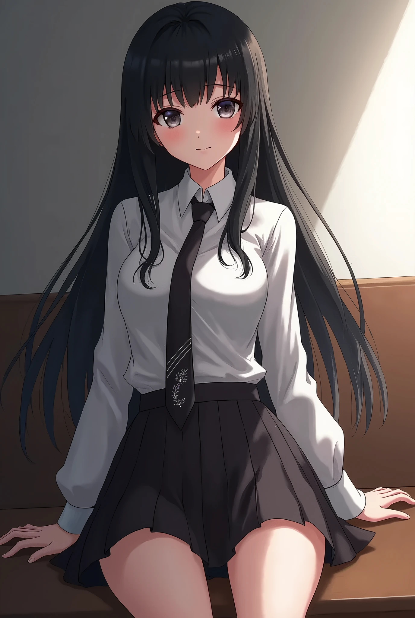 Lift up your skirt、Showing panties、、Black Hair、Showing panties、Lift up your skirt、Pull up your skirt、Condescending expression、A look of contempt、