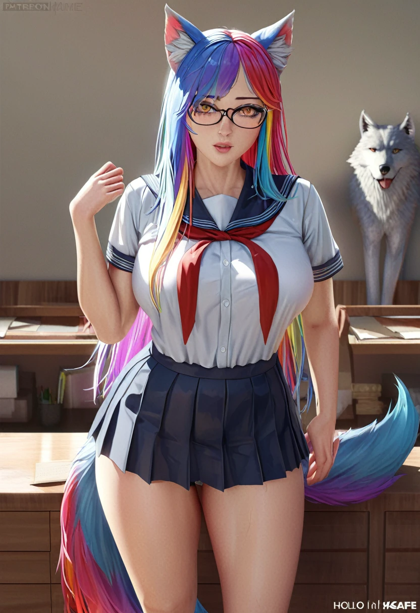 ((((sfw)))), uploaded the e621, beautiful and detailed,woman (((female))) ((anthro)) hyena, Ross Tran, by ruan jia, by zaush, by foxovh, lighting cinematic, seductor, hyena, thighighs, (huge chest), full body view, (anthro, fluffy fur, character focus:1.1), 1girl, anthro dog girl, body fur, solo, medium breasts, (thick thighs), curvy, biki big ass sexy ass sexy boobs , (heart-shaped pupils), sexy, seductive, fall in love girl, nice, cute, naughty face, , big aureola show , Black hair with blue highlights inside butt visibile saliva ((She is showing her sensuality) ( blue collar.) hottest hot 1st position for sexy blue eyes confortable naughy face anime-style cartoon-style with blue hair , sexual expression.) nodokaharamura, Nodoka Haramura, Blue eyes, Hair Bow, Long hair, Pink hair, Bow, Blake Blue Skirt, Kiyosumi school uniform, Pleated skirt, School uniform, serafuku, Skirt, BREAK looking at viewer, Break indoors, crass room, BREAK (masutepiece:1.2), Best Quality, High resolution, Unity 8k壁纸, (Illustration:0.8), (Beautiful detailed eyes:1.6), extra detailed face, Perfect Lighting, extremely details CG, (Perfect hands, Perfect Anatomy),seductive smile,gigantic breasts,from below,cumdrip,female , juice,female masturbation,cum string,excessive cum,revealing clothes,zettai ryouiki,crop top,navel,bukkake