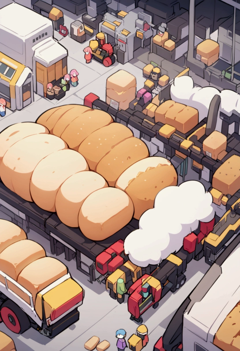 Big Factory, Inside the factory, colorful, colorfulな工場, Conveyor belt, Villain, work, ・ｗ・, A large machine in the center, colorful, Bread comes in many different shapes, Fluffy bread