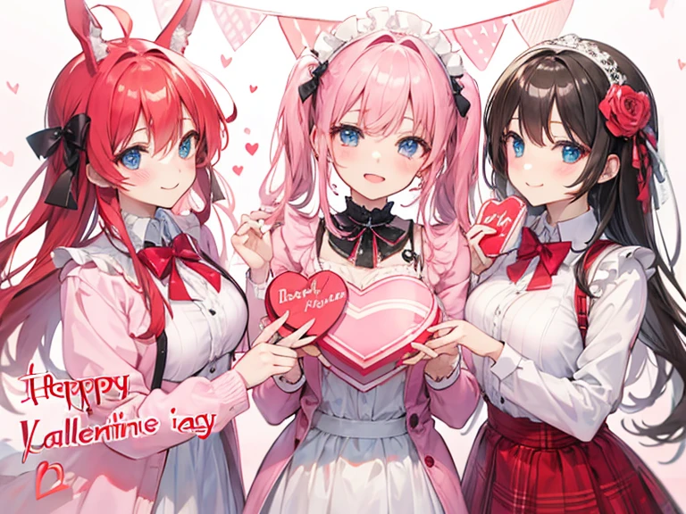 double,Two anime girls,Full body female love,Three View,The best anime pink and brown hair, Short hair details, student,, pure white background, Ha ha, beautifully,, Blue and red eyes,Blood